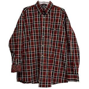 George Strait Collection Wrangler XL Button Casual Down Shirt Flannel Plaid Red